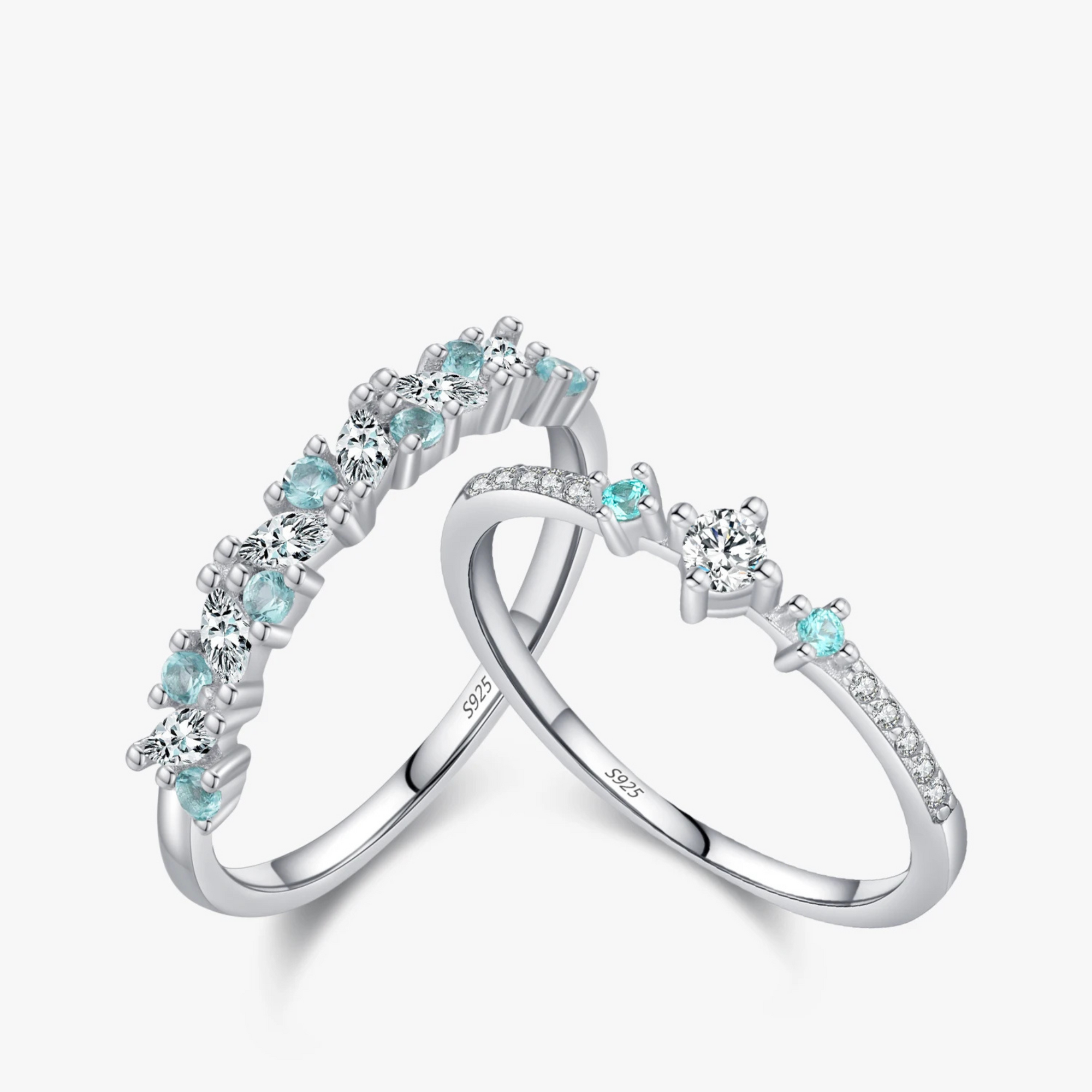 Exquisite 925 Sterling Silver Paraiba CZ Eternity Band Mint Green Ring