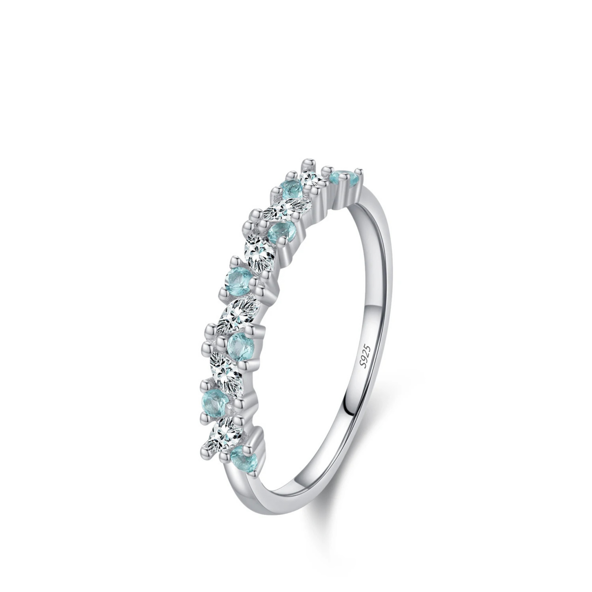 Exquisite 925 Sterling Silver Paraiba CZ Eternity Band Mint Green Ring