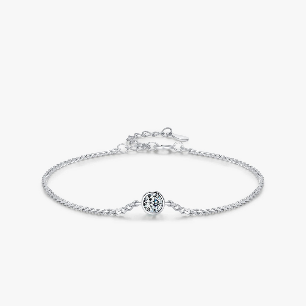 Premium Moissanite Bezel Bracelet – 925 Sterling Silver Sparkling Chain