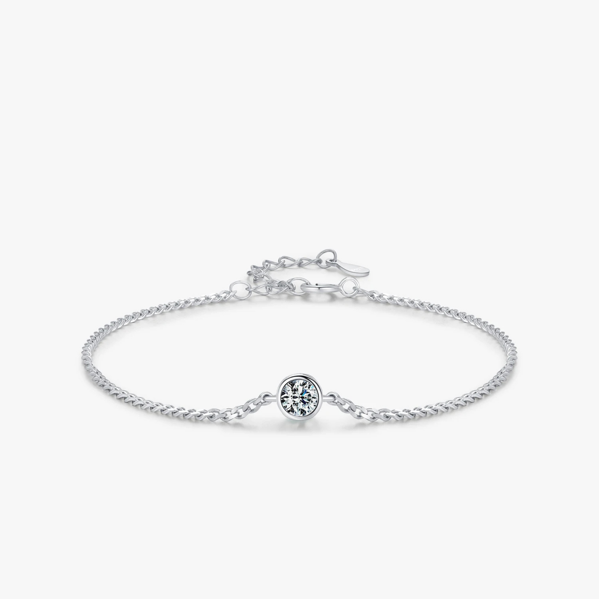 Premium Moissanite Bezel Bracelet – 925 Sterling Silver Sparkling Chain