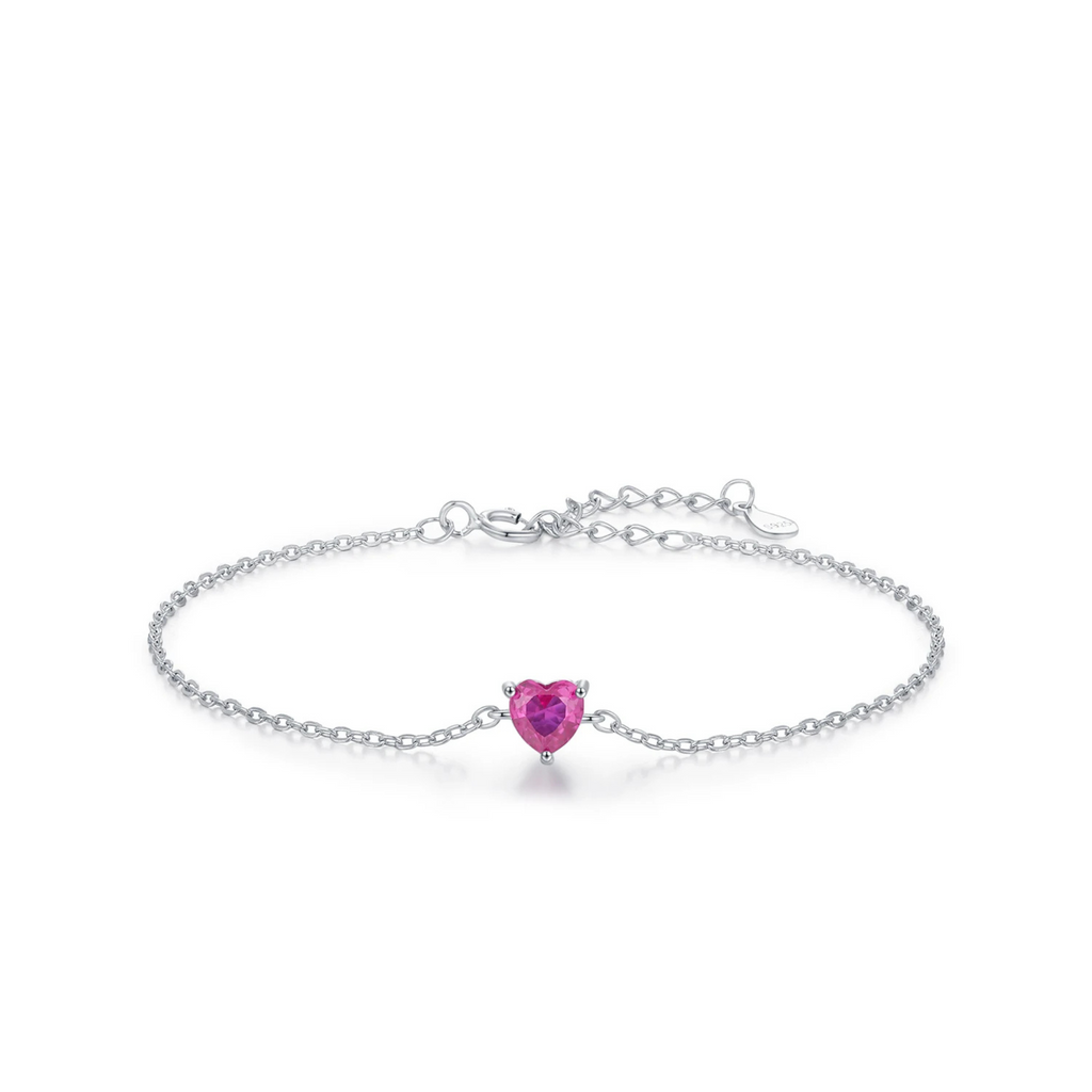 Elegant Heart Bracelet with Rose Red Zirconia – 925 Sterling Silver Luxury Jewelry