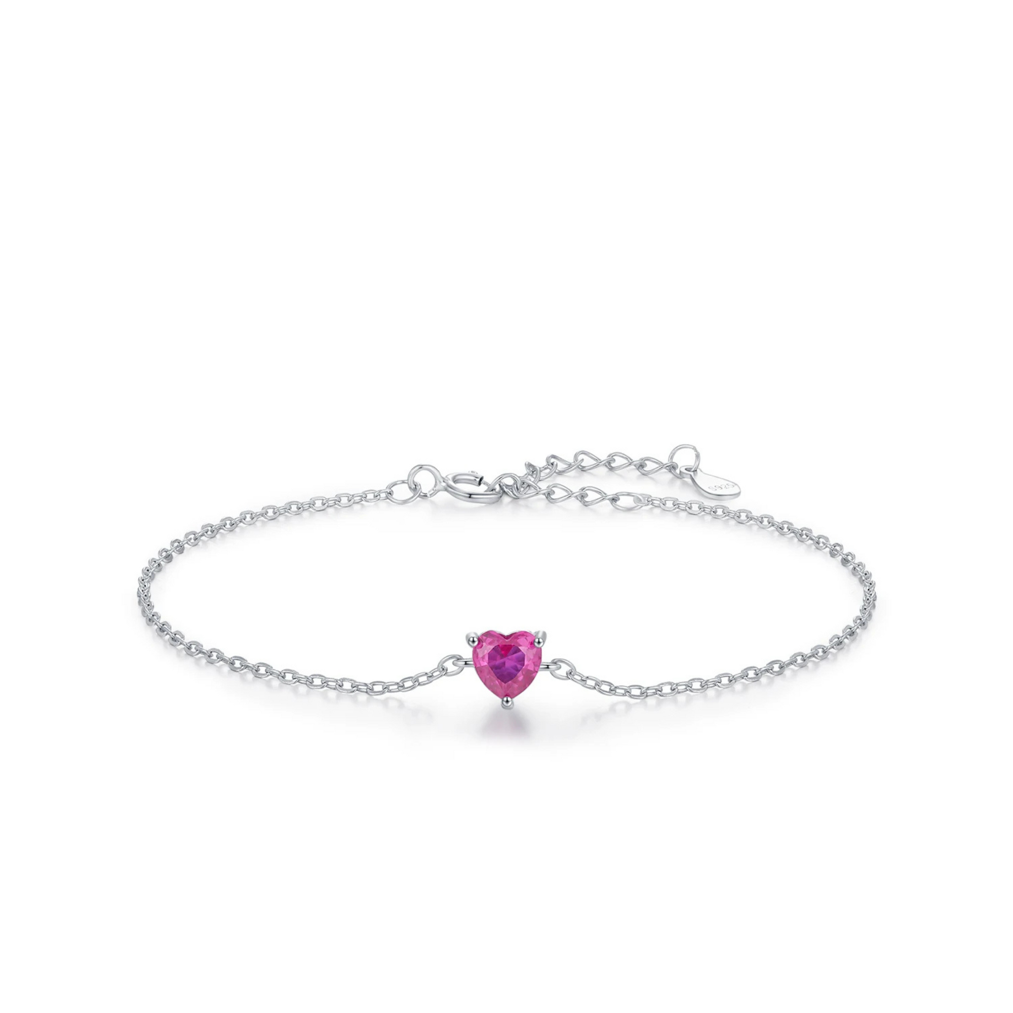 Elegant Heart Bracelet with Rose Red Zirconia – 925 Sterling Silver Luxury Jewelry