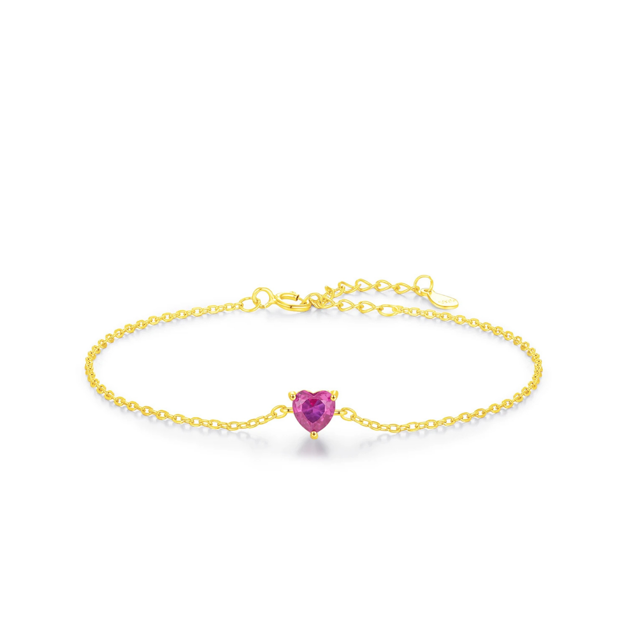 Elegant Heart Bracelet with Rose Red Zirconia – 925 Sterling Silver Luxury Jewelry