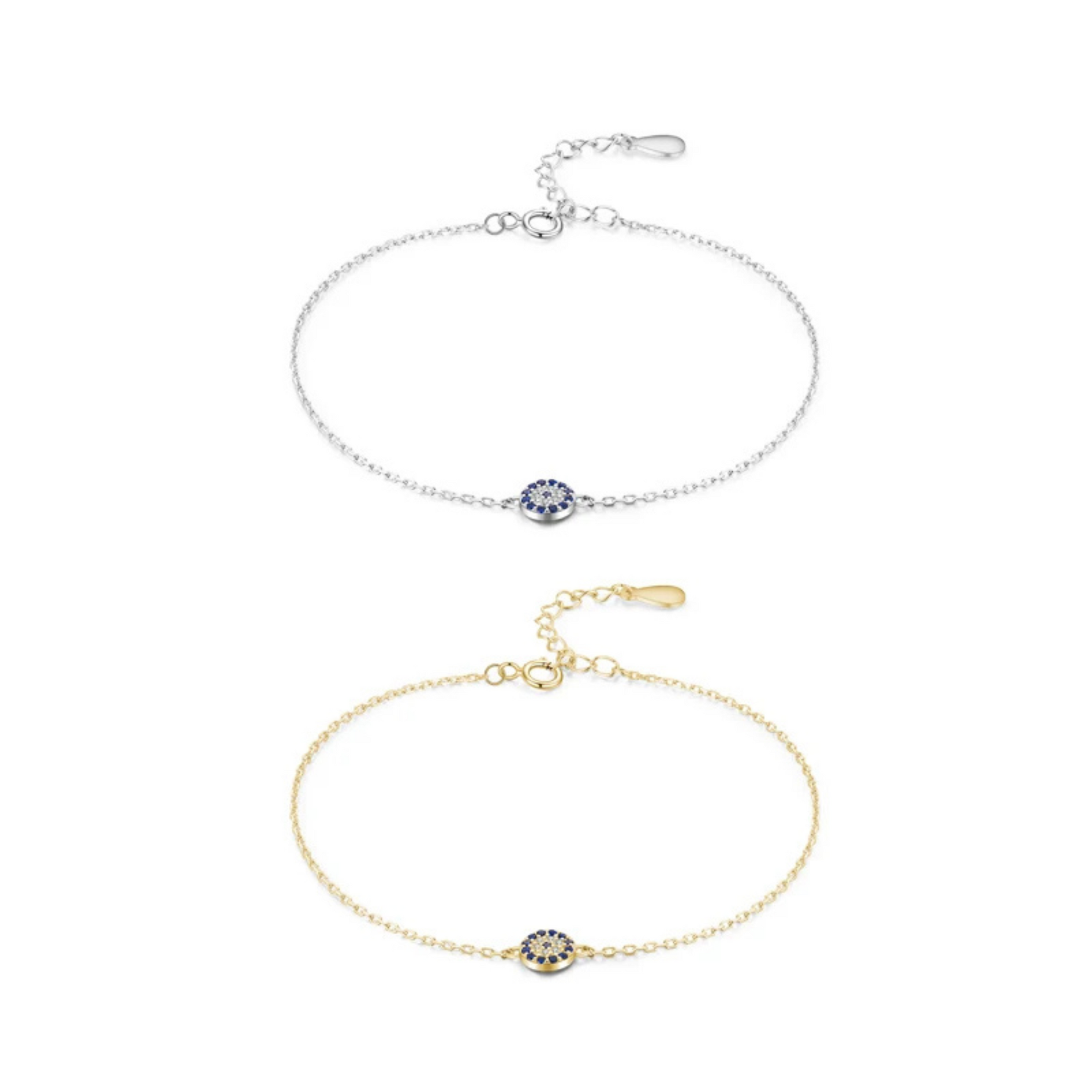 Real 925 Sterling Silver Lucky Eye Bracelet with Pave Zirconia – Adjustable Luxury Jewelry