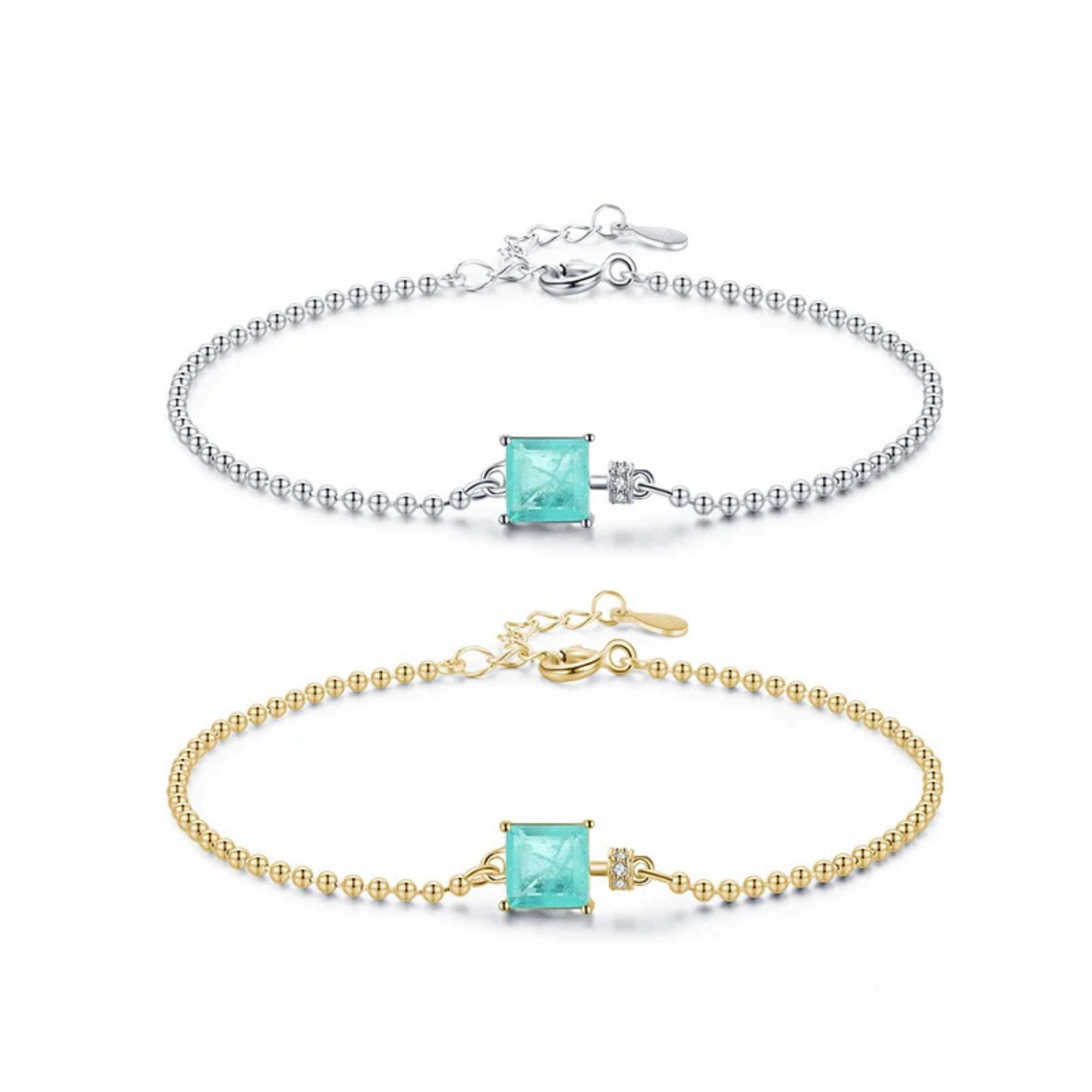 Luxury 925 Sterling Silver Square Tourmaline Beads Bracelet for Women