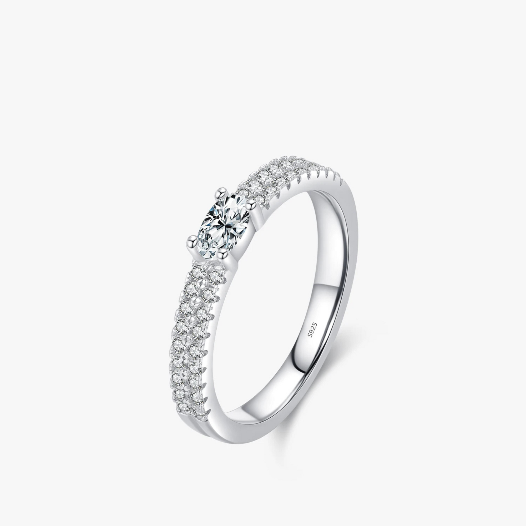 Luxury Sterling Silver Oval Zircon Finger Ring – Timeless Fine Jewelry for Women