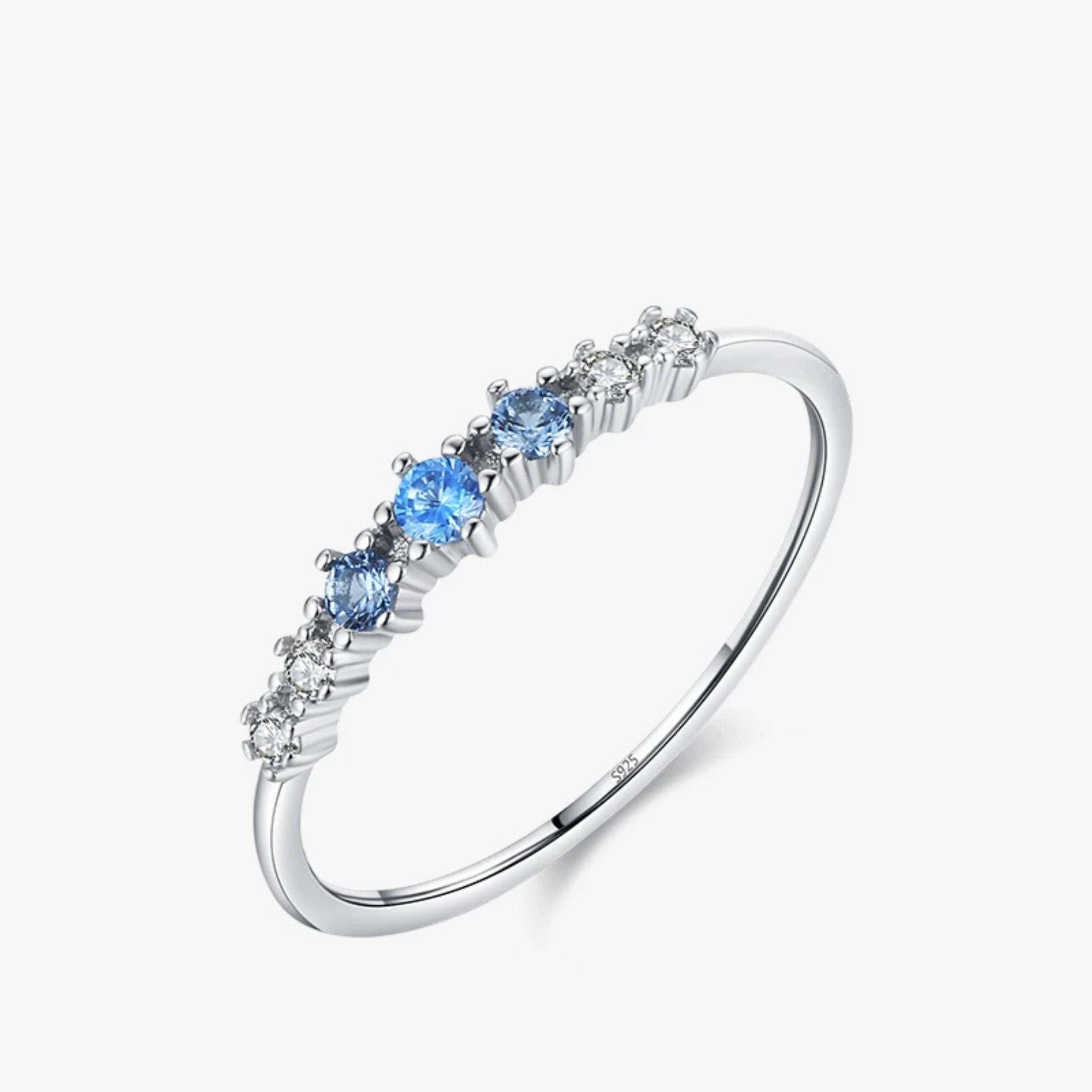 Luxury Sterling Silver Thin Stackable Ring with Blue Zirconia – Stylish Fine Jewelry