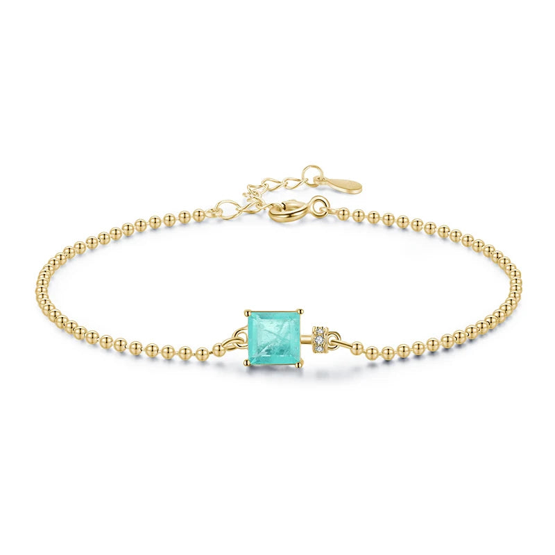 Luxury 925 Sterling Silver Square Tourmaline Beads Bracelet for Women