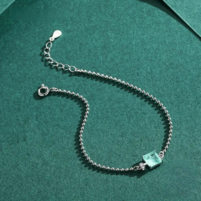 Luxury 925 Sterling Silver Square Tourmaline Beads Bracelet for Women