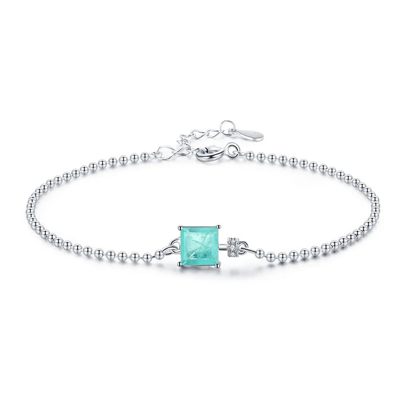 Luxury 925 Sterling Silver Square Tourmaline Beads Bracelet for Women