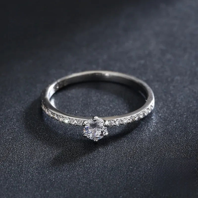 Luxury 925 Sterling Silver Round CZ Ring - Classic Fine Jewelry for Wedding & Gifts