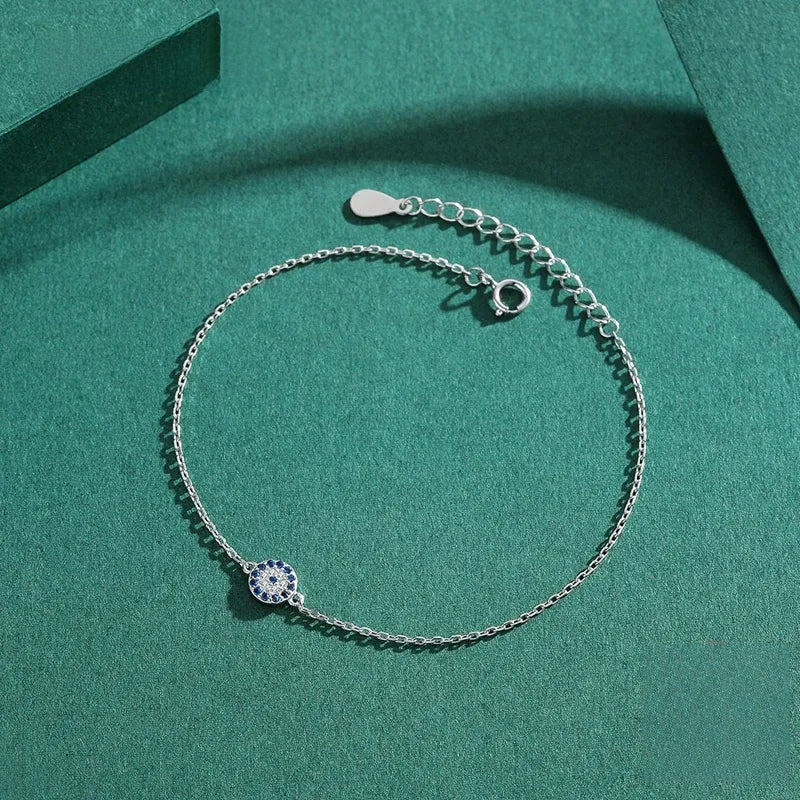 Real 925 Sterling Silver Lucky Eye Bracelet with Pave Zirconia – Adjustable Luxury Jewelry