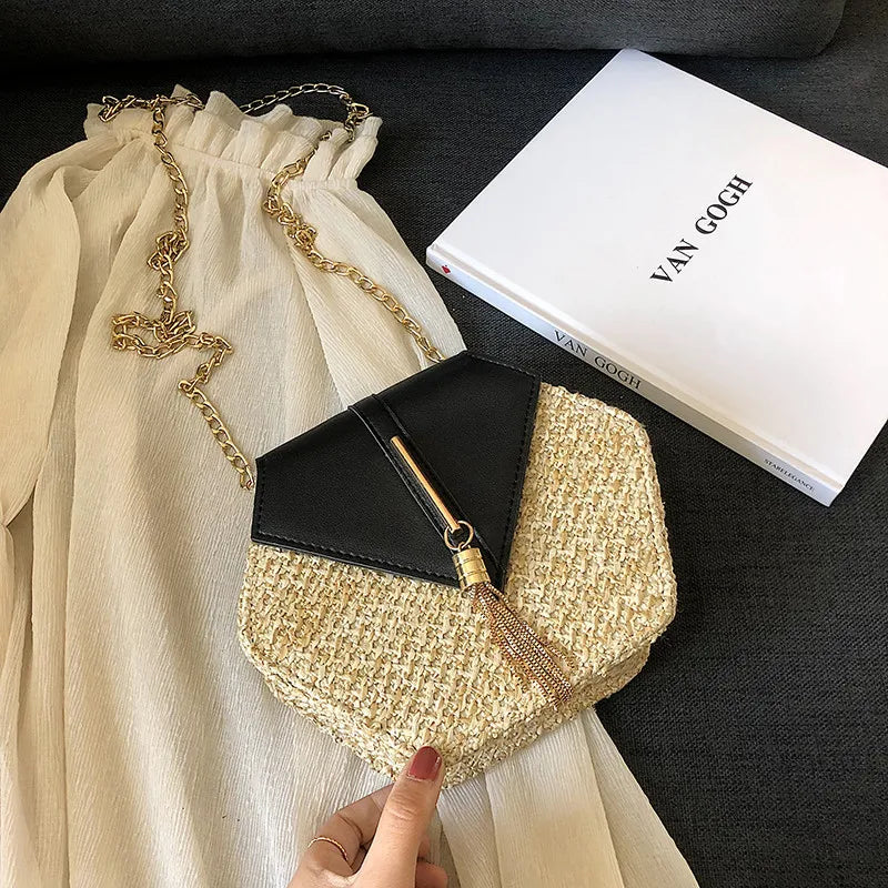 Elegant Handmade Straw Handbag – Hexagon Boho Beach Bag