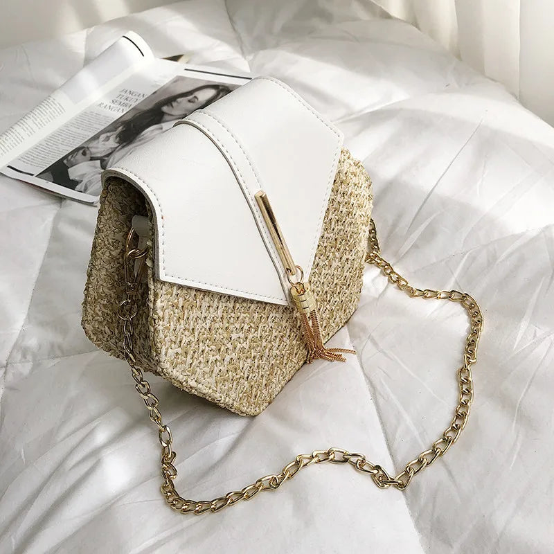 Elegant Handmade Straw Handbag – Hexagon Boho Beach Bag