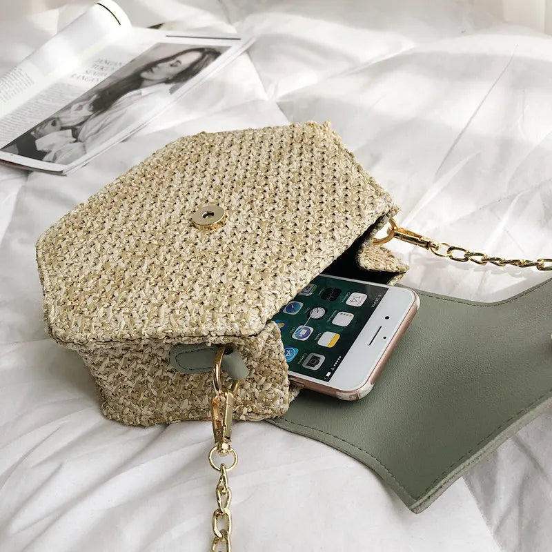 Elegant Handmade Straw Handbag – Hexagon Boho Beach Bag