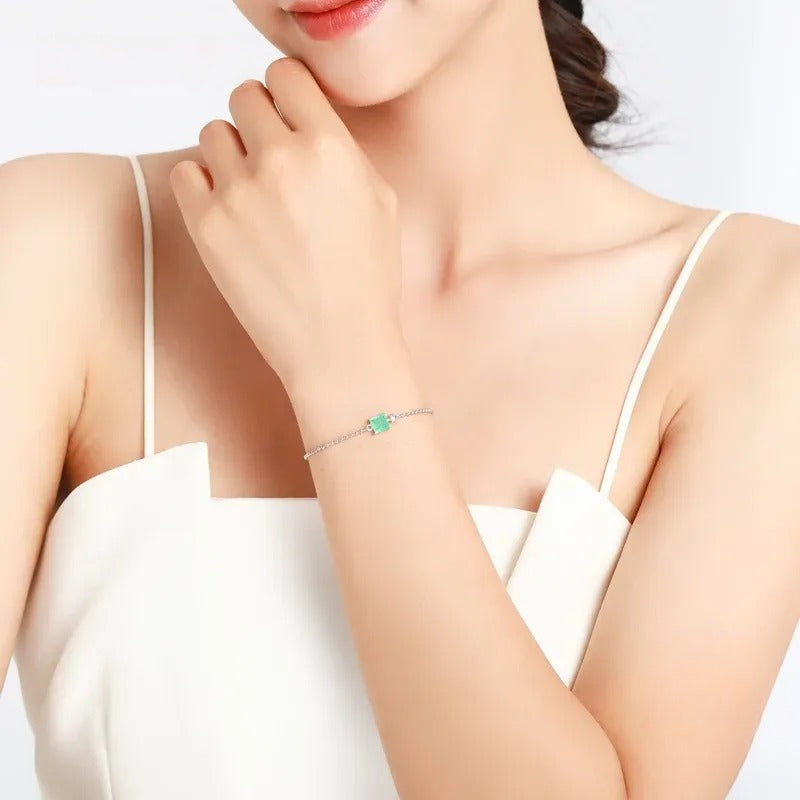 Luxury 925 Sterling Silver Square Tourmaline Beads Bracelet for Women