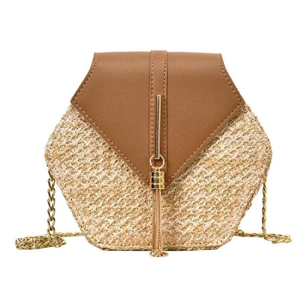 Elegant Handmade Straw Handbag – Hexagon Boho Beach Bag