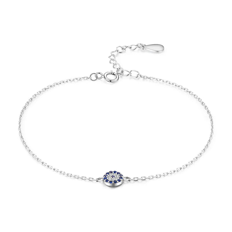 Real 925 Sterling Silver Lucky Eye Bracelet with Pave Zirconia – Adjustable Luxury Jewelry
