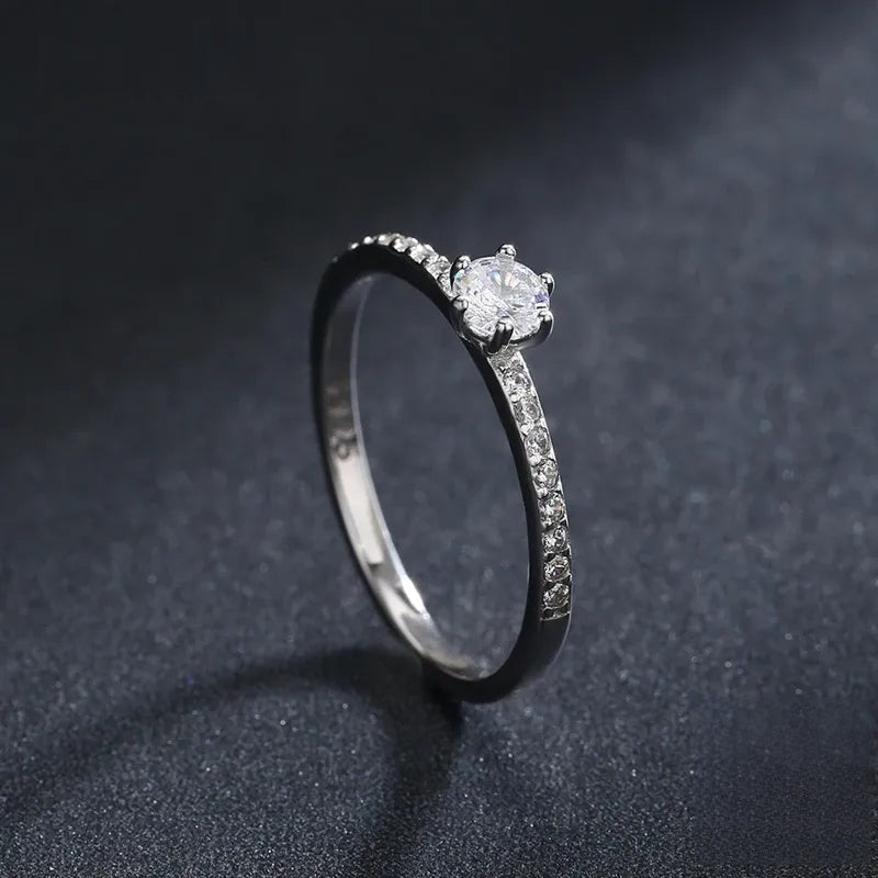 Luxury 925 Sterling Silver Round CZ Ring - Classic Fine Jewelry for Wedding & Gifts