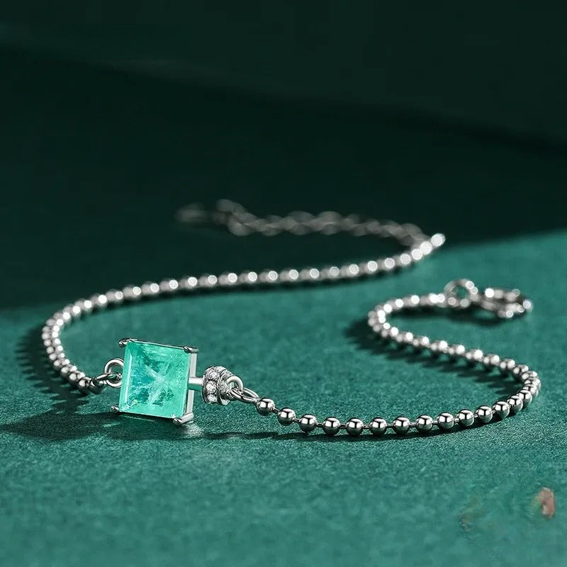Luxury 925 Sterling Silver Square Tourmaline Beads Bracelet for Women
