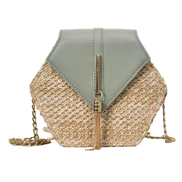 Elegant Handmade Straw Handbag – Hexagon Boho Beach Bag