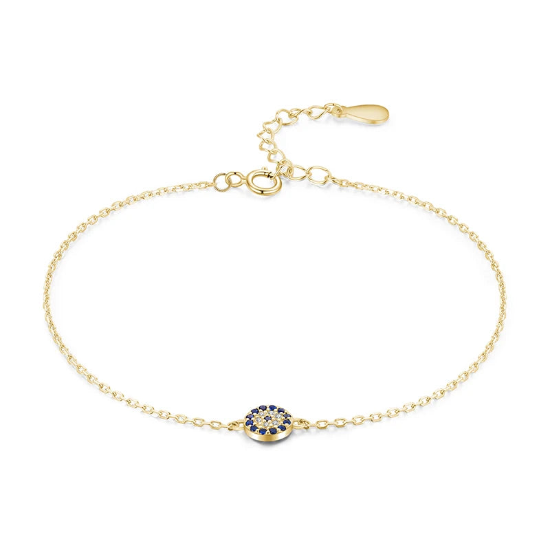 Real 925 Sterling Silver Lucky Eye Bracelet with Pave Zirconia – Adjustable Luxury Jewelry