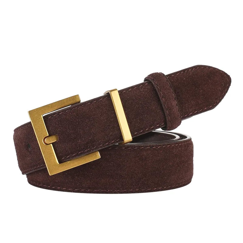 Women's Wide Leather Belt – Silver Pin Buckle Fashion Belt for Jeans & Dresses
