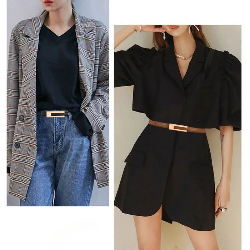 Women’s Slim PU Leather Waist Belt – Adjustable Strap with Metal Buckle for Casual or Smart Wear