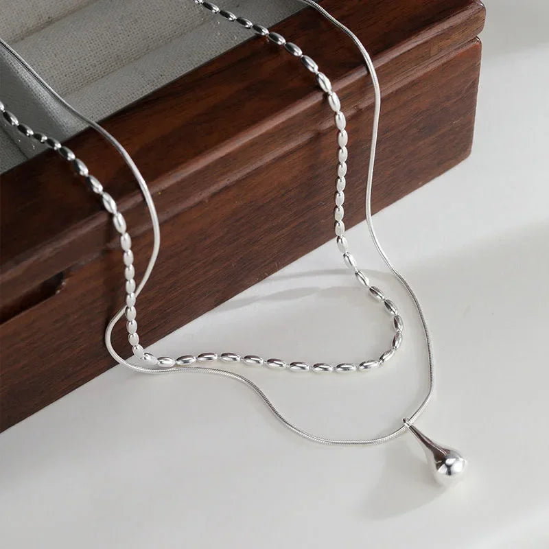 Luxury Drop Pendant Necklace for Women – Double Collar Chain for Women