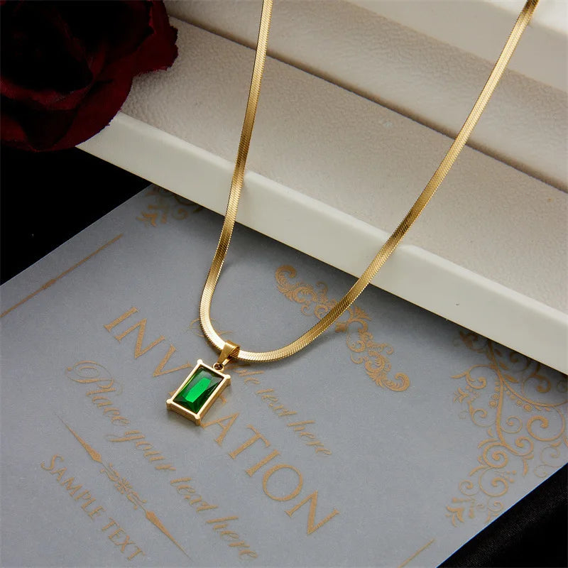 Luxury Green Crystal Zircon Jewelry Set – Necklace & Earrings for Women