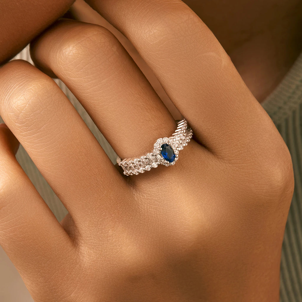 Luxury Sterling Silver Royal Blue CZ Ring - Classic Fine Jewelry for Women's Wedding & Anniversary