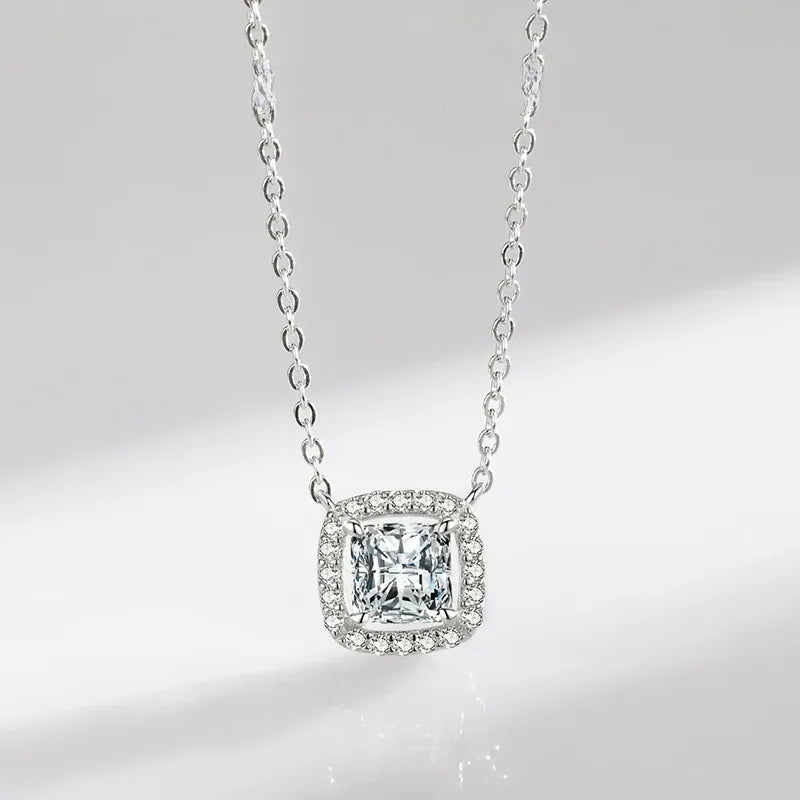 Elegant 925 Sterling Silver Square Zirconia Pendant Necklace for Women