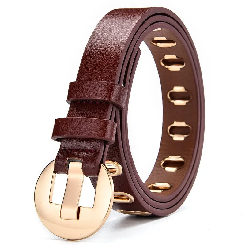 Women's Adjustable Leather Belt – Grunge Style with Metal Pin Buckle for Trendy Looks