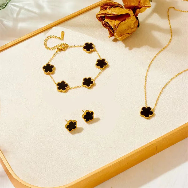 Luxury Five-Leaf Jewelry Set for Women – Necklace, Bracelet & Earrings