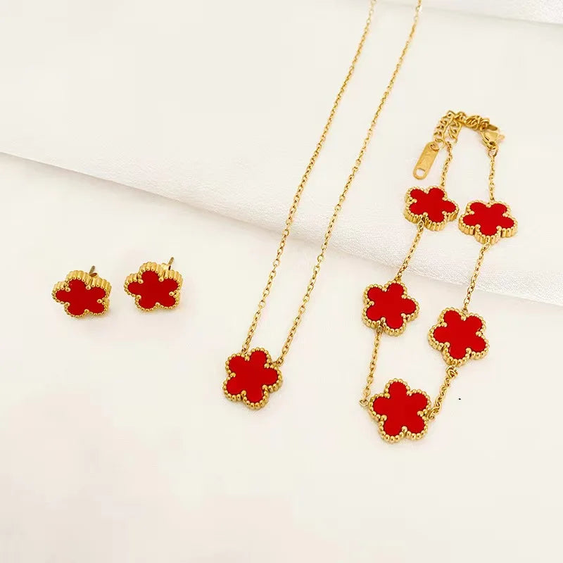 Luxury Five-Leaf Jewelry Set for Women – Necklace, Bracelet & Earrings