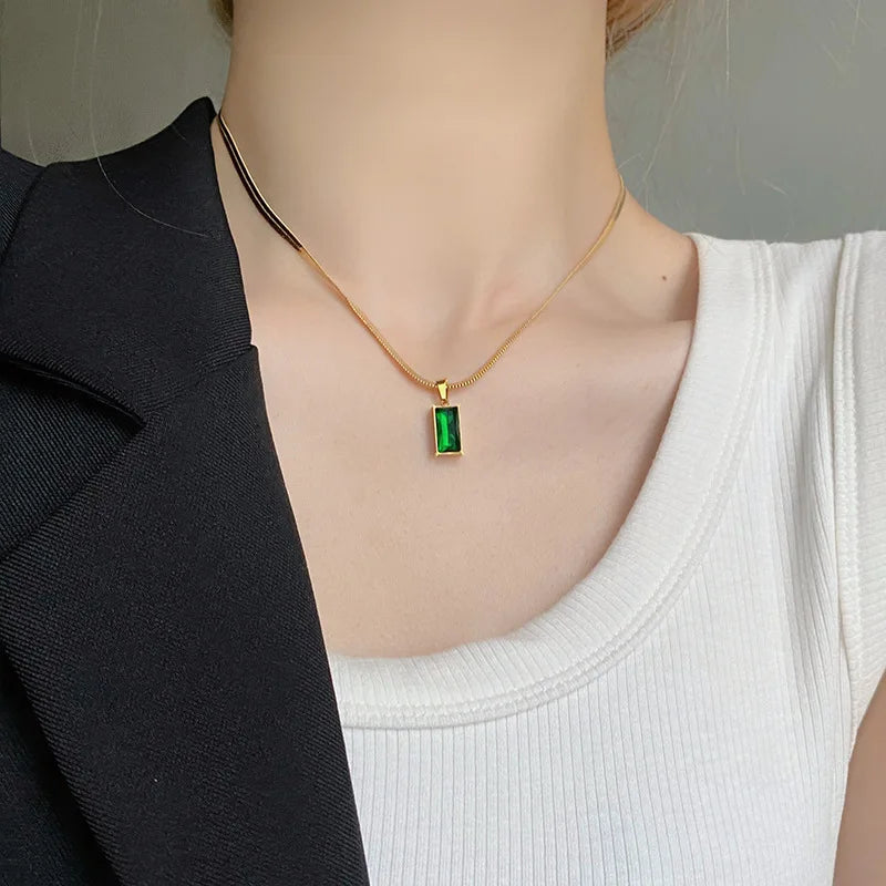 Luxury Green Crystal Zircon Jewelry Set – Necklace & Earrings for Women