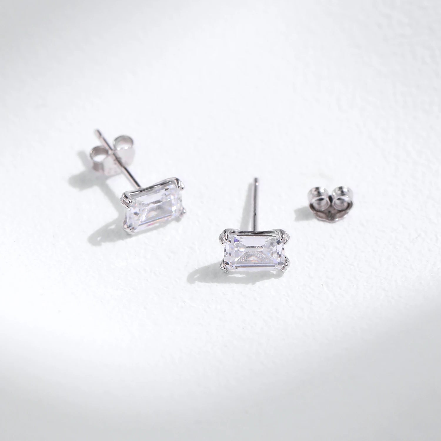 Luxury Sterling Silver Emerald Cut CZ Stud Earrings - Fine Jewelry for Women