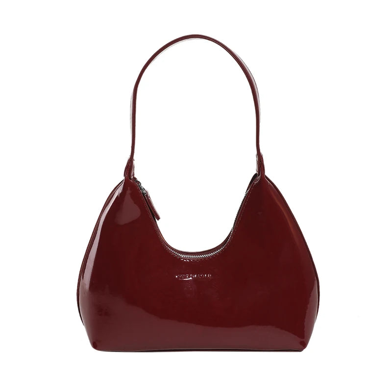 Elegant Women’s Crescent Bag – Solid Color Patent Leather Handbag