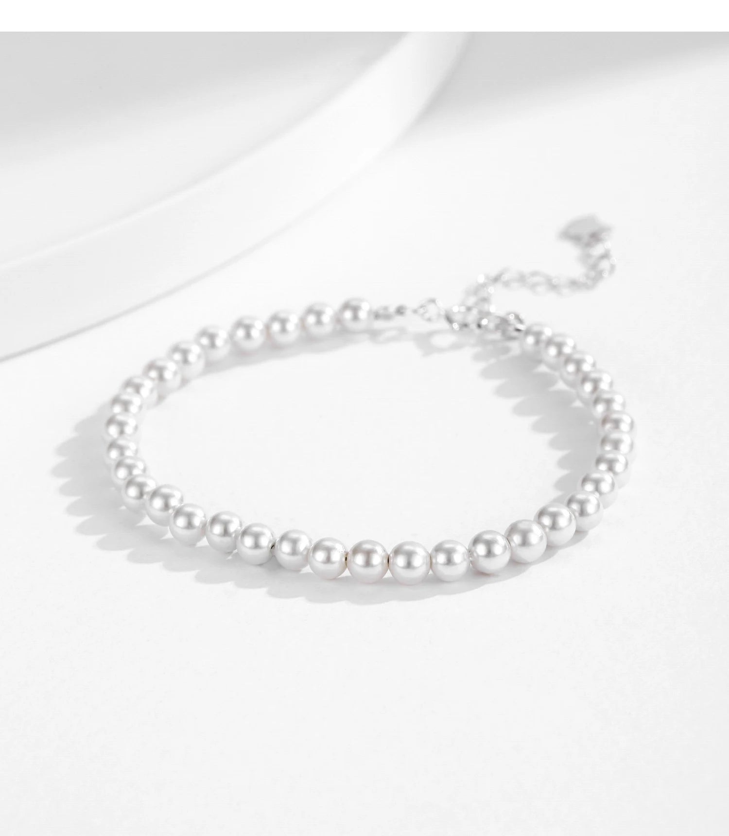 Elegant 925 Sterling Silver Stackable Shell Pearl Bracelet for Women