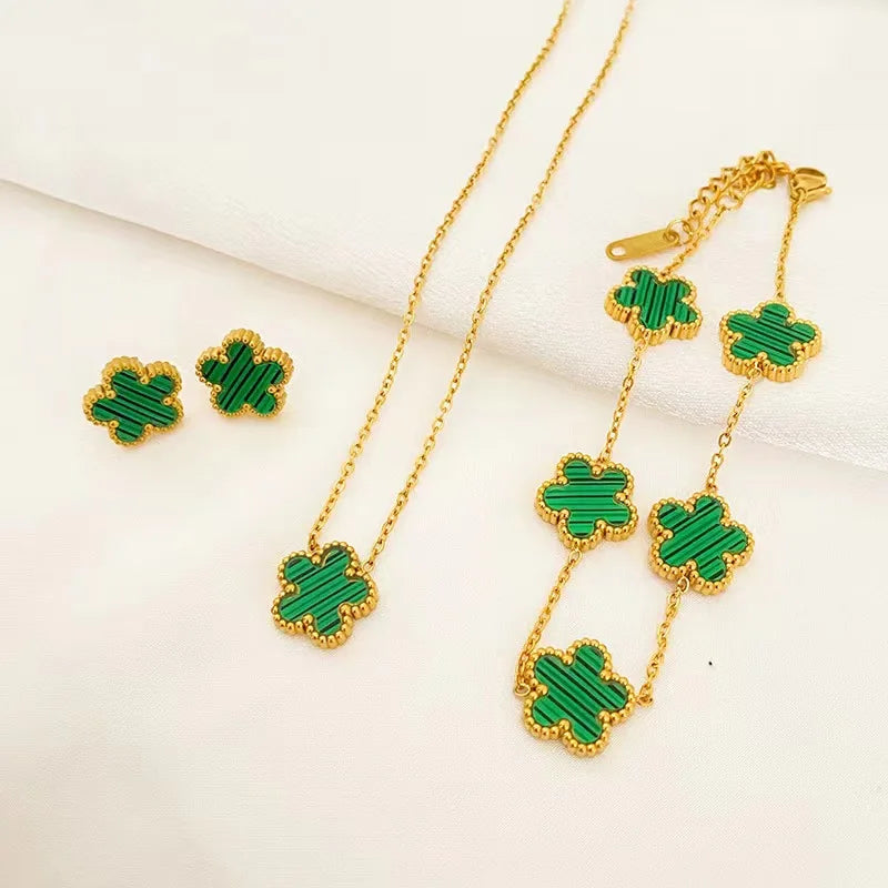 Luxury Five-Leaf Jewelry Set for Women – Necklace, Bracelet & Earrings