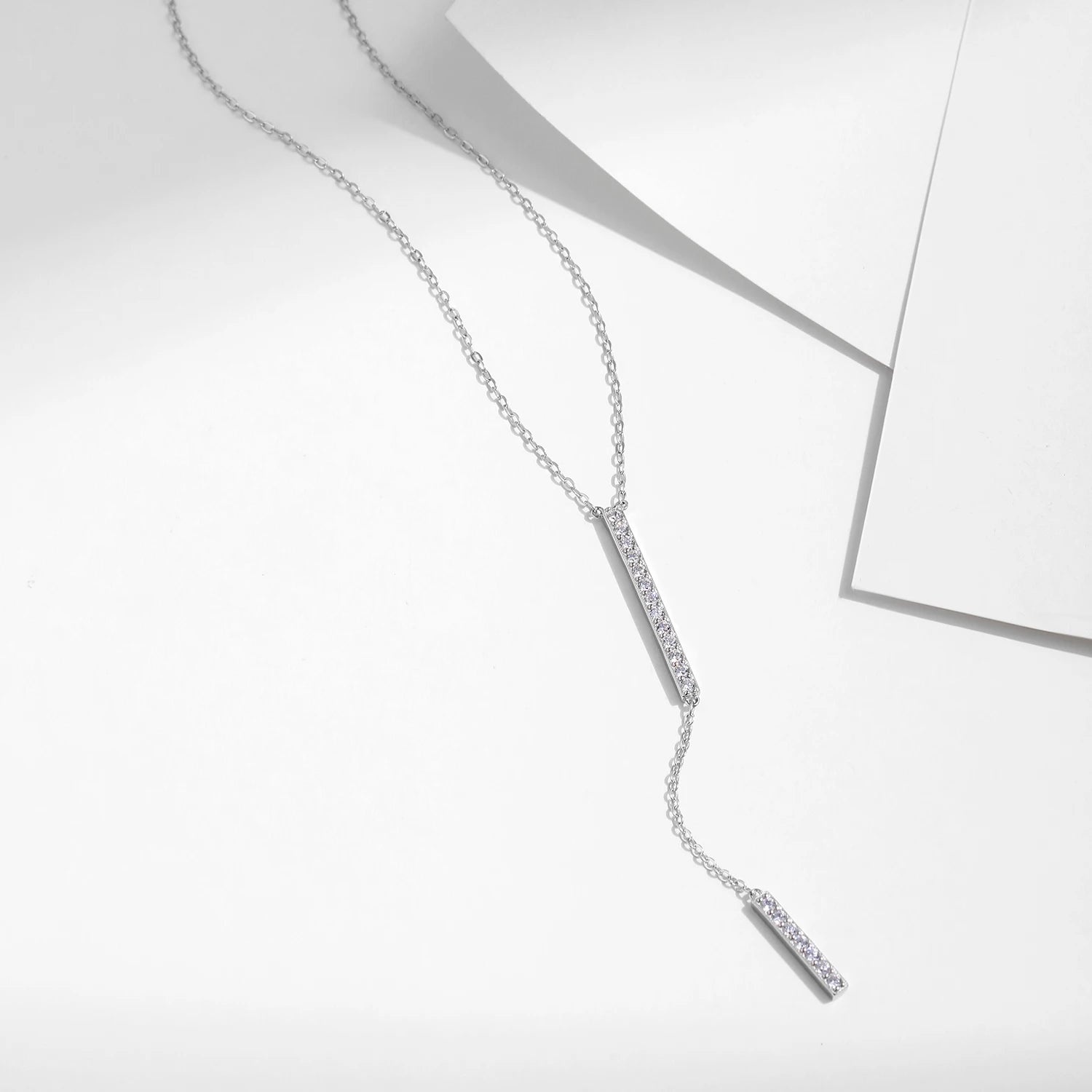 High-Quality Long Stick Zircon Sterling Silver Necklace – Stackable Style