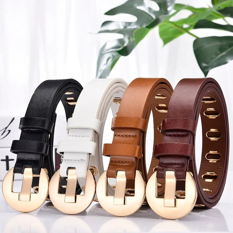 Women's Adjustable Leather Belt – Grunge Style with Metal Pin Buckle for Trendy Looks