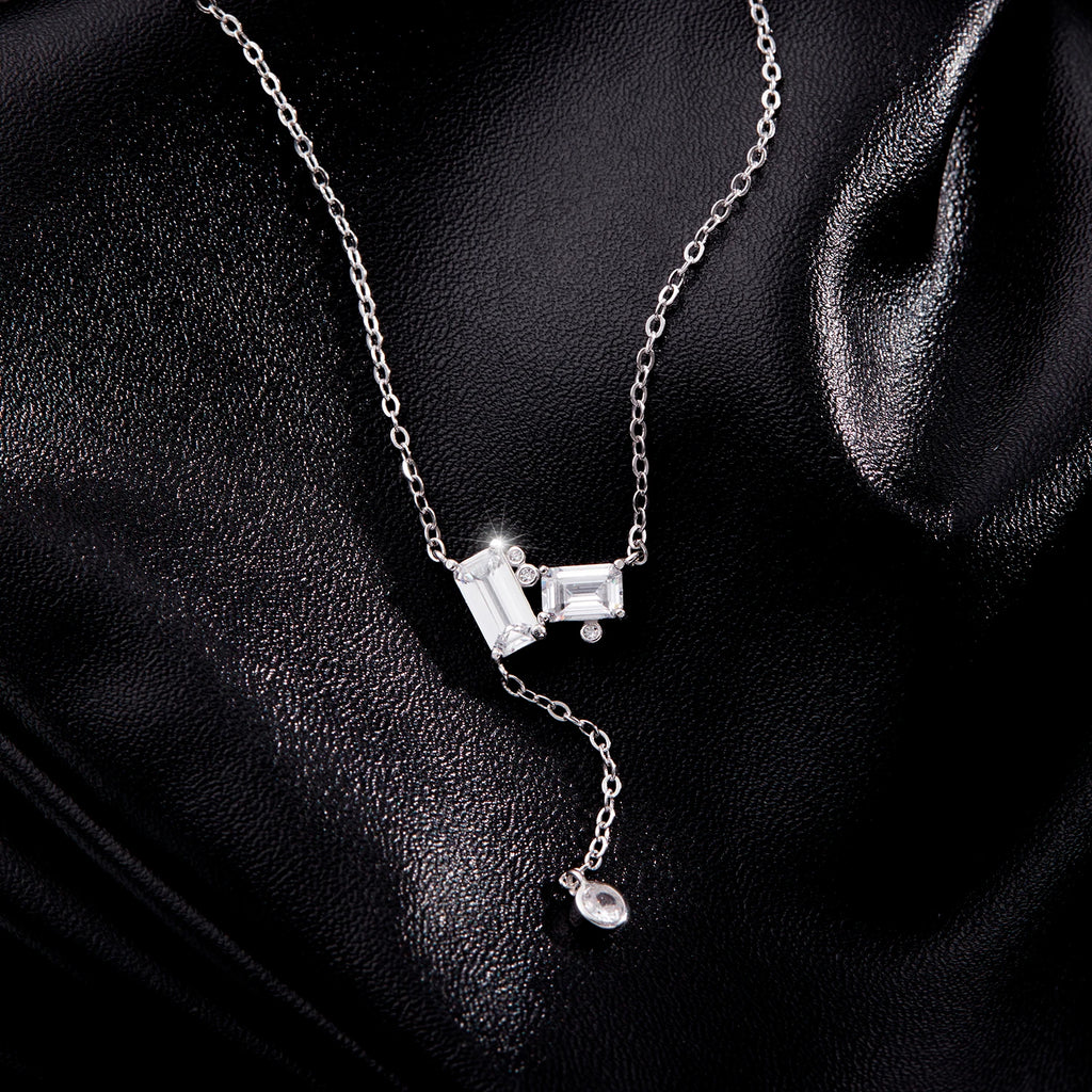 Elegant 925 Sterling Silver Rectangle CZ Lariat Necklace for Women