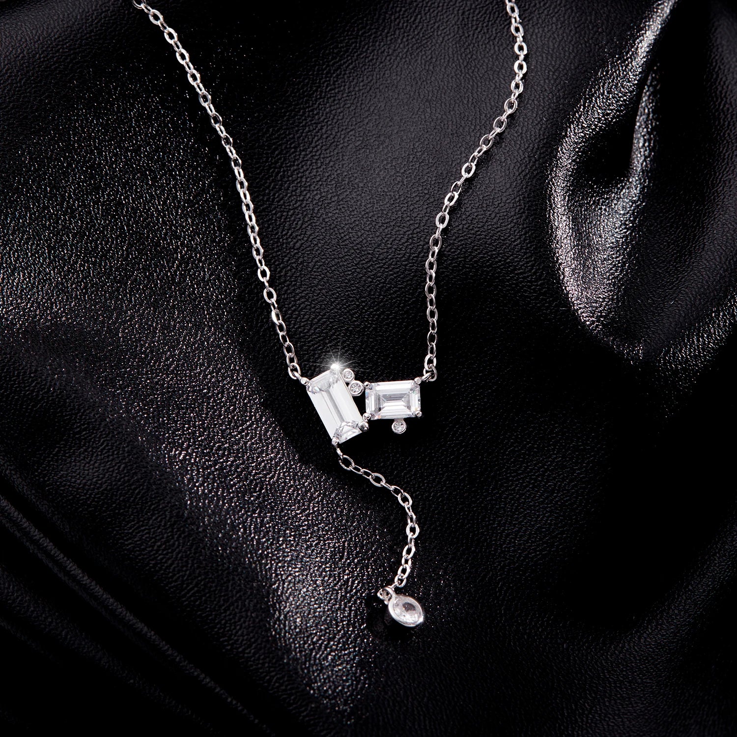 Elegant 925 Sterling Silver Rectangle CZ Lariat Necklace for Women