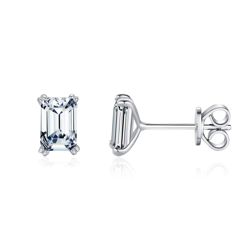 Luxury Sterling Silver Emerald Cut CZ Stud Earrings - Fine Jewelry for Women