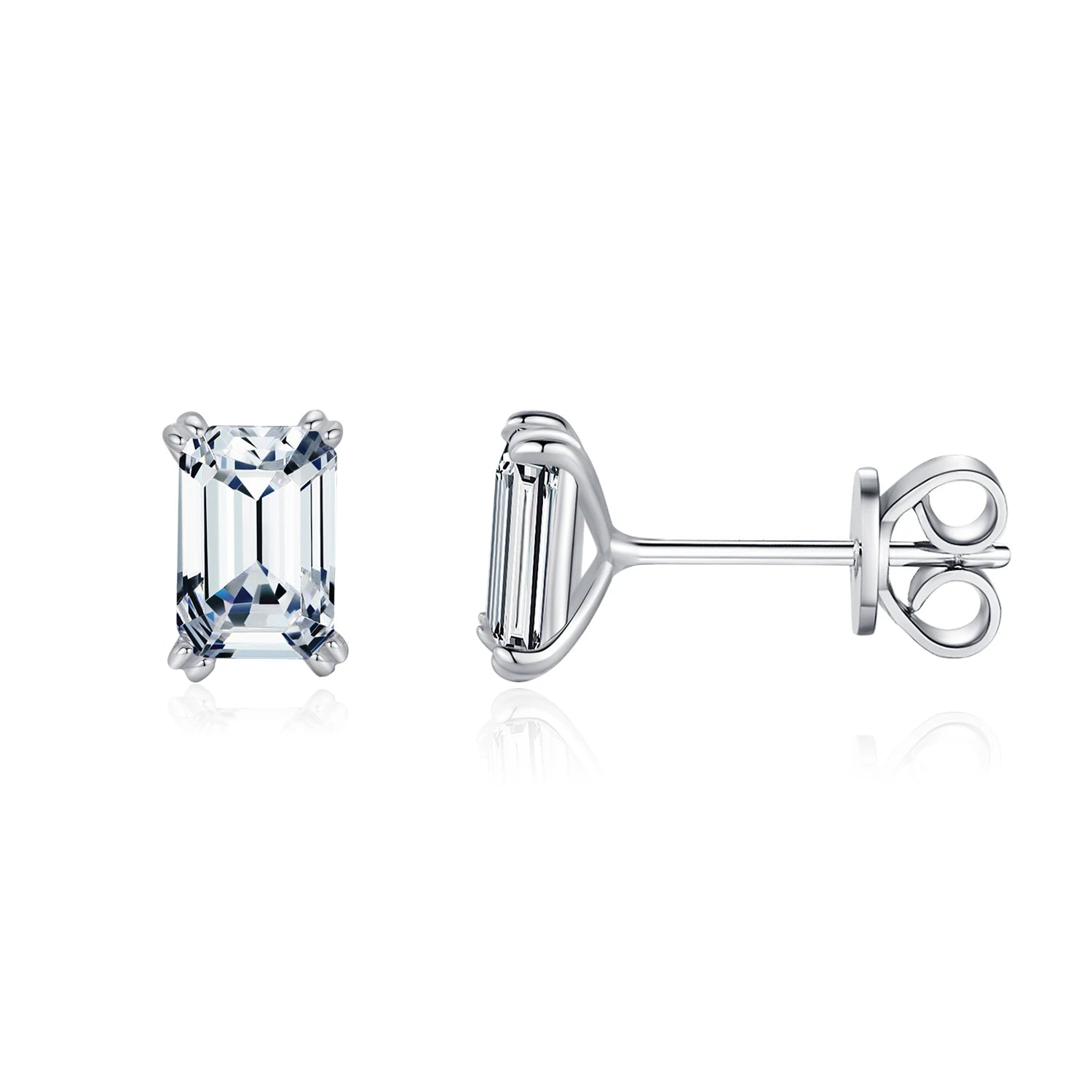 Luxury Sterling Silver Emerald Cut CZ Stud Earrings - Fine Jewelry for Women