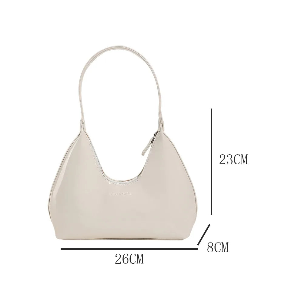 Elegant Women’s Crescent Bag – Solid Color Patent Leather Handbag