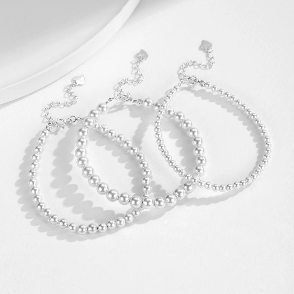 Elegant 925 Sterling Silver Stackable Shell Pearl Bracelet for Women