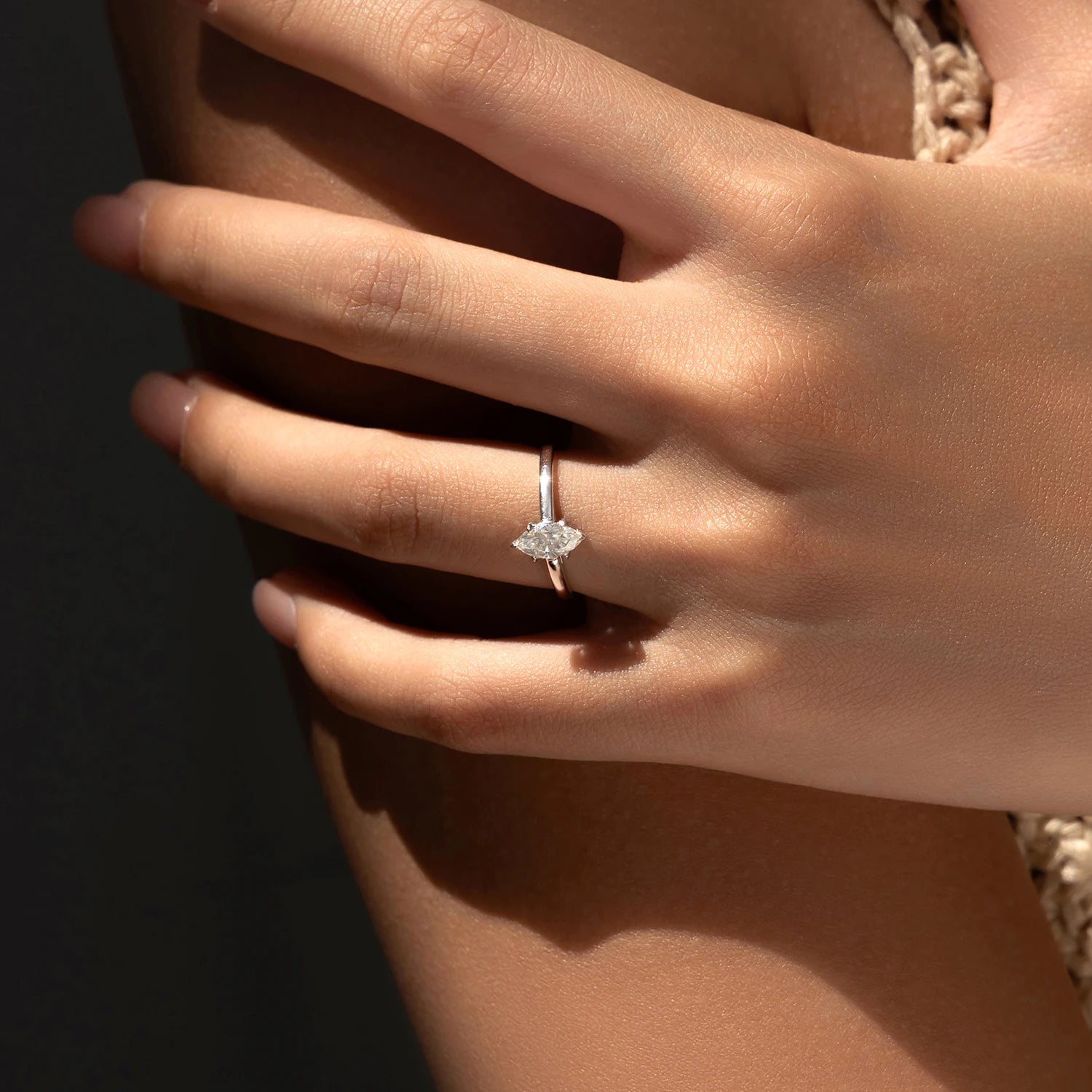 Elegant Marquise Rhombic Moissanite Ring 925 Sterling Silver Fine Jewelry