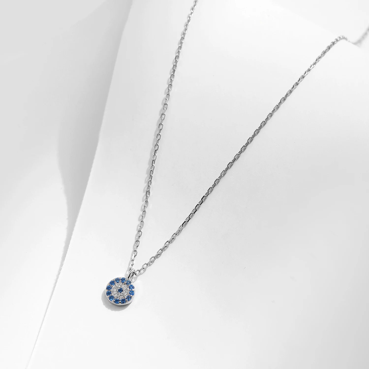 Luxury 925 Sterling Silver Blue Eye Zircon Pendant Necklace for Women